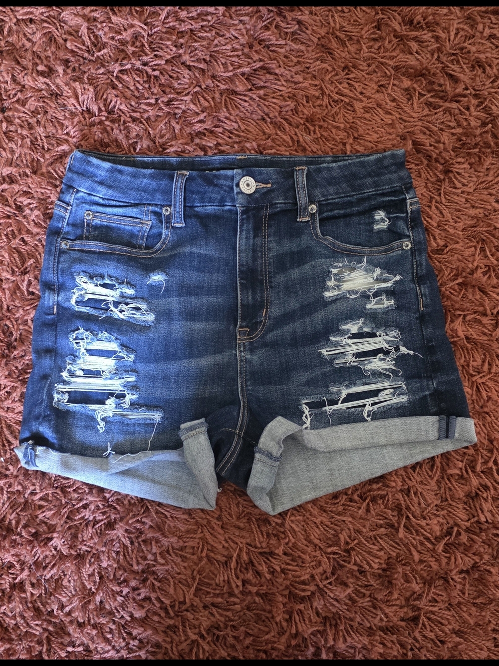 American Eagle Outfitters Distressed Dark Blue Denim Shorts